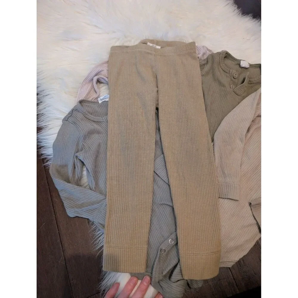Bundle! 4 Jamie Kay Ribbed Long Sleeve Henley Bodysuits Neutral Mix 1 Pants 2T 2